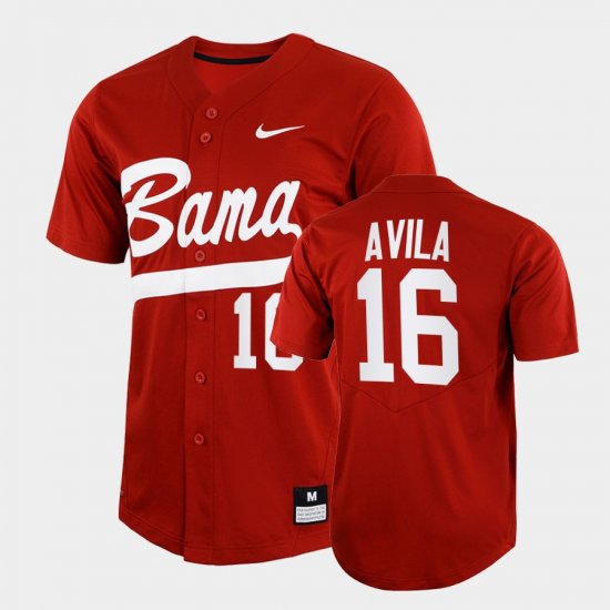 #16 Alex Avila College Baseball Alabama Crimson Tide Full-Button Mens Crimson Jerseys 405205-503