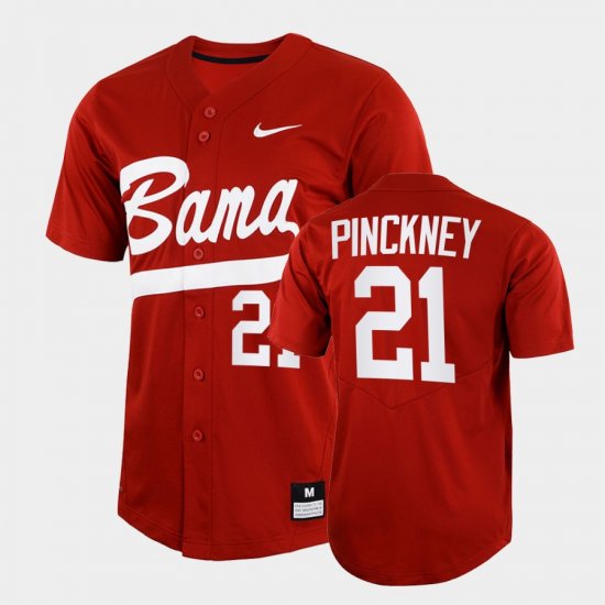 #21 Andrew Pinckney College Baseball Alabama 2022 Full-Button Mens Crimson Jersey 167519-694