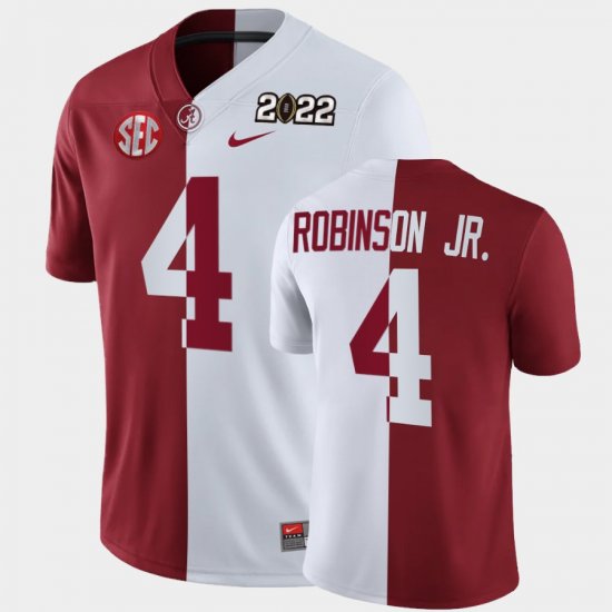 #4 Brian Robinson Jr. College Football Bama 2022 National Championship Split Edition Men Crimson White Jersey 661510-183