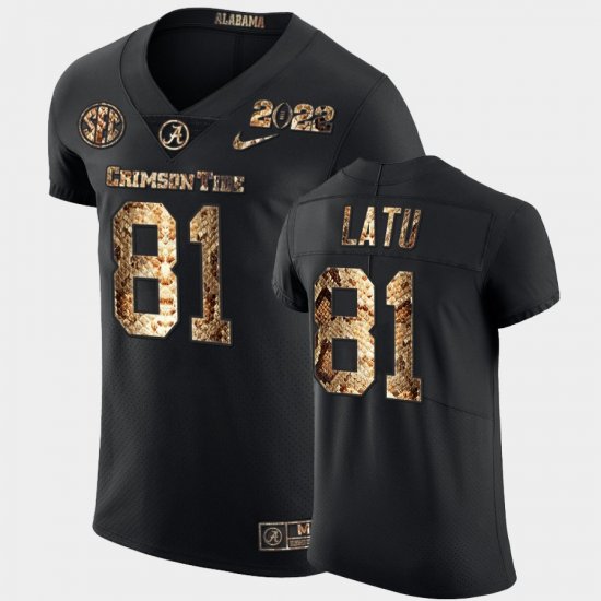 #81 Cameron Latu College Football Bama 2022 Playoff Python Skin Men Black Jersey 975392-688