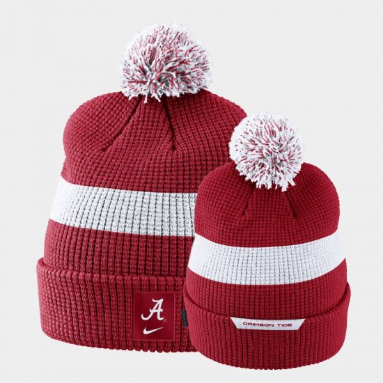 2021 Team Sideline Bama Pom Cuffed Knit Hat Unisex Crimson Cap 375869-748