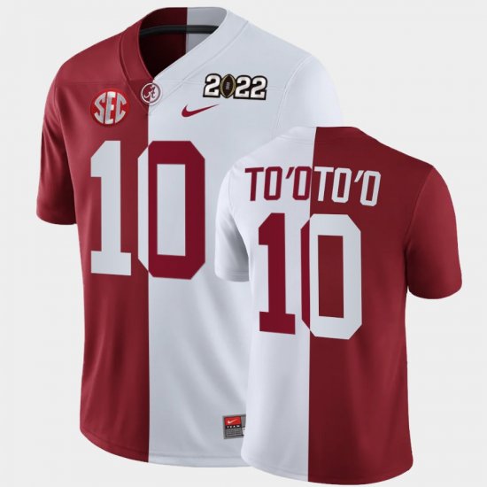 #10 Henry To\'oTo\'o College Football Alabama 2022 National Championship Split Edition Men\'s Crimson White Jersey 990650-154