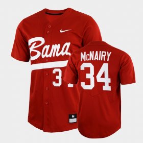 #34 Jacob McNairy College Baseball University of Alabama 2022 Full-Button Men's Crimson Jersey 125278-877