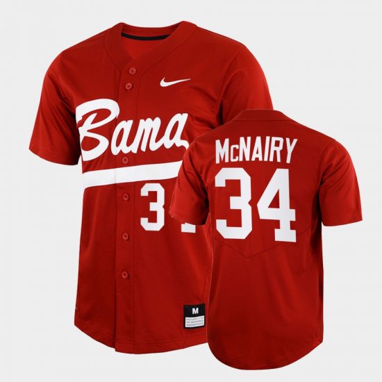 #34 Jacob McNairy College Baseball University of Alabama 2022 Full-Button Men\'s Crimson Jersey 125278-877