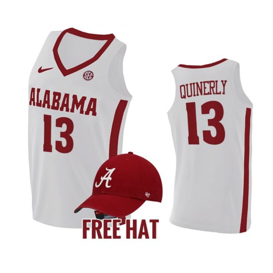 #13 Jahvon Quinerly College Basketball Alabama Crimson Tide Free Hat Men White Jerseys 965500-228