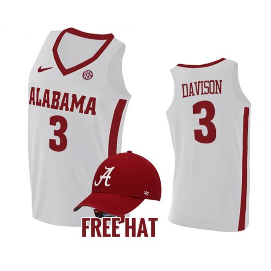 #3 JD Davison College Basketball Alabama Crimson Tide Free Hat Mens White Jerseys 158434-824