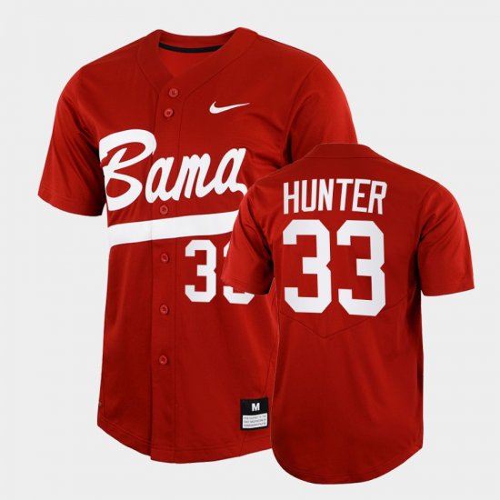 #33 Tommy Hunter College Baseball Alabama Crimson Tide Full-Button Mens Crimson Jersey 293366-234