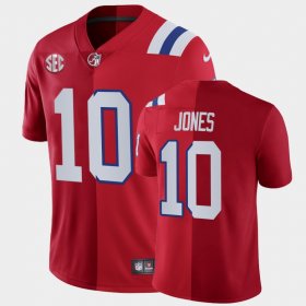 #10 Mac Jones Split Edition Bama X Patriots Two-Tone Men's Red Jersey 203229-989 #10 Mac Jones Split Edition Bama X Patriots Two-Tone Men's Red Jersey 203229-989