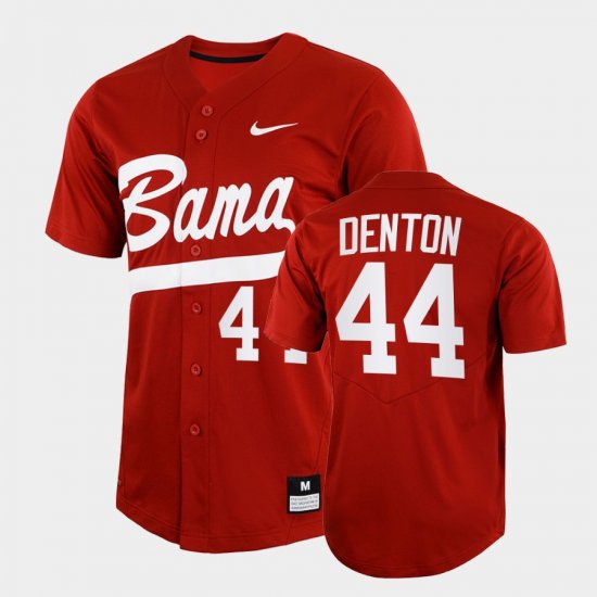 #44 Zane Denton College Baseball Alabama 2022 Full-Button Mens Crimson Jerseys 455029-329