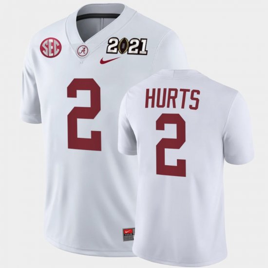 #2 Jalen Hurts 2021 National Championship Bama Playoff Game Men White Jerseys 842683-297