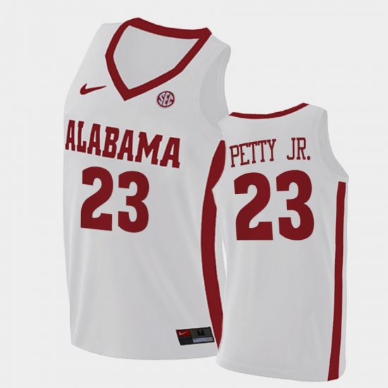 #23 John Petty Jr. Replica Alabama 2021 College Basketball Men\'s White Jersey 233099-564