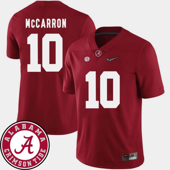 #10 AJ McCarron College Football University of Alabama 2018 SEC Patch Men\'s Crimson Jersey 546633-352