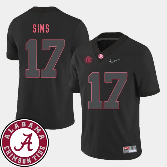 #17 Cam Sims College Football University of Alabama 2018 SEC Patch Mens Black Jersey 797173-651