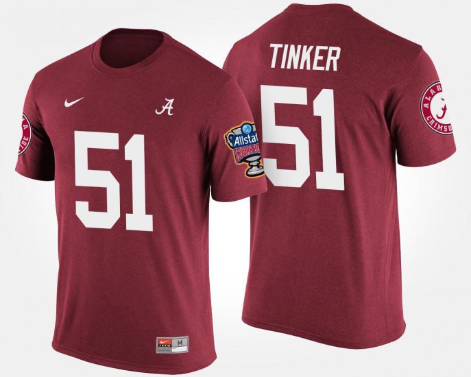 #51 Carson Tinker Bowl Game Bama Sugar Bowl Men\'s Crimson T-Shirts 231577-841