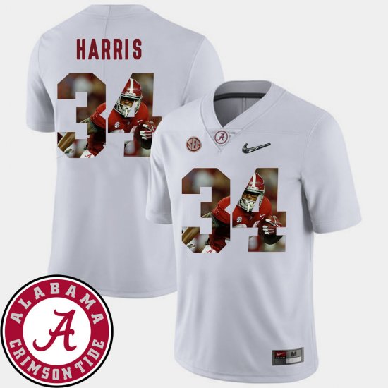 #34 Damien Harris Pictorial Fashion Alabama Crimson Tide Football Mens White Jerseys 642563-996