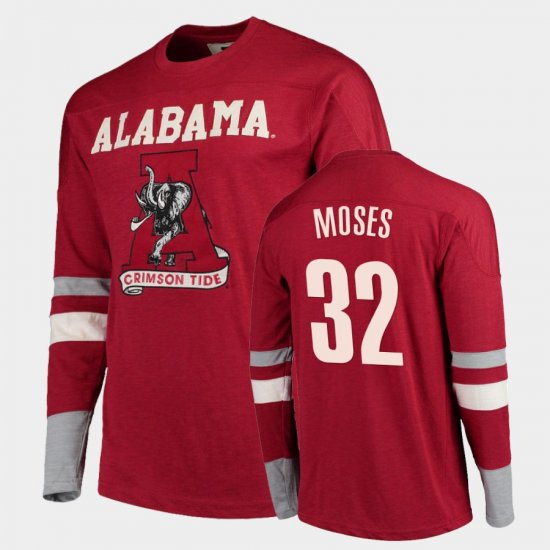 #32 Dylan Moses Old School Bama Football Long Sleeve Men\'s Crimson T-Shirt 192327-812