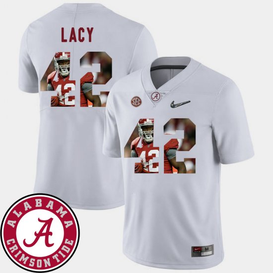 #42 Eddie Lacy Pictorial Fashion Alabama Football Men\'s White Jerseys 166770-114