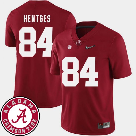 #84 Hale Hentges College Football University of Alabama 2018 SEC Patch Men\'s Crimson Jersey 684848-951