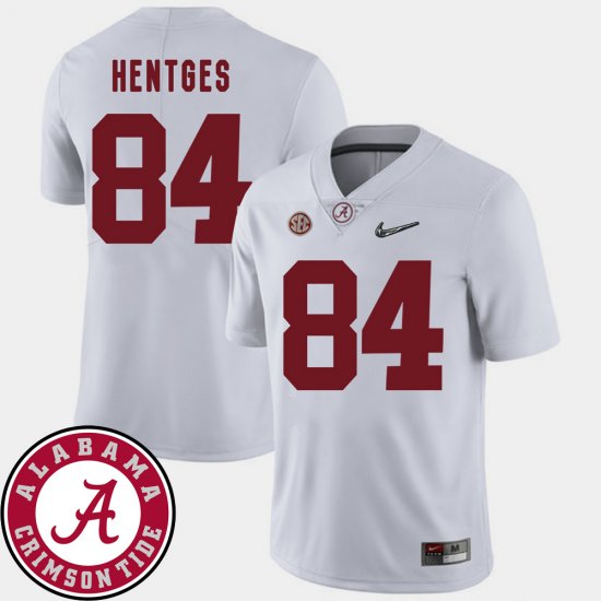 #84 Hale Hentges College Football Bama 2018 SEC Patch Mens White Jerseys 248124-731