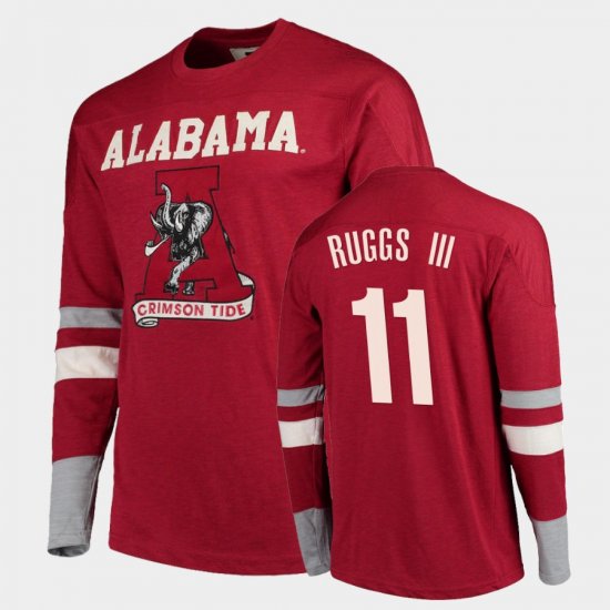 #11 Henry Ruggs III Old School Alabama Football Long Sleeve Men\'s Crimson T-Shirts 882372-997