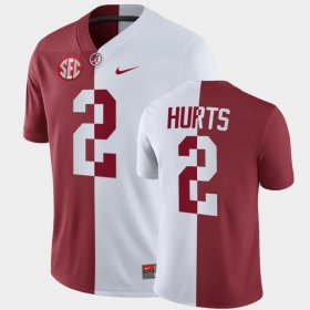 #2 Jalen Hurts Split University of Alabama Men White Crimson Jerseys 529896-582 #2 Jalen Hurts Split University of Alabama Men White Crimson Jerseys 529896-582