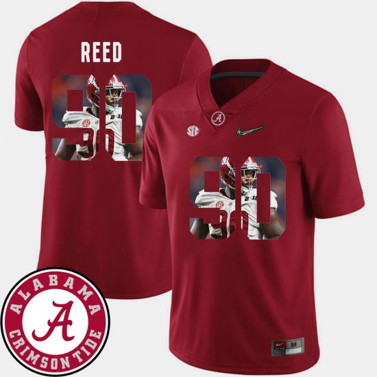 #90 Jarran Reed Pictorial Fashion Alabama Crimson Tide Football Men\'s Crimson Jersey 532509-757