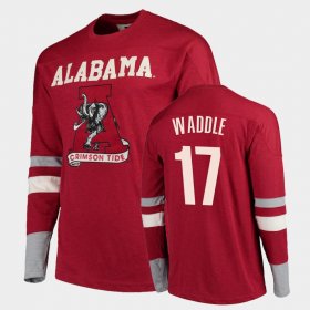 #17 Jaylen Waddle Old School University of Alabama Football Long Sleeve Men's Crimson T-Shirt 588109-822