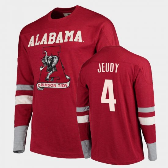 #4 Jerry Jeudy Old School Bama Football Long Sleeve Men\'s Crimson T-Shirts 129944-164