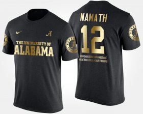 #12 Joe Namath Gold Limited University of Alabama Short Sleeve With Message Mens Black T-Shirts 975096-287 #12 Joe Namath Gold Limited University of Alabama Short Sleeve With Message Mens Black T-Shirts 975096-287