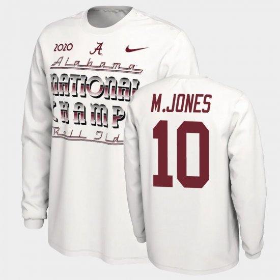 #10 Mac Jones 2020 National Champions Bama Long Sleeve Mens White T-Shirts 805258-517