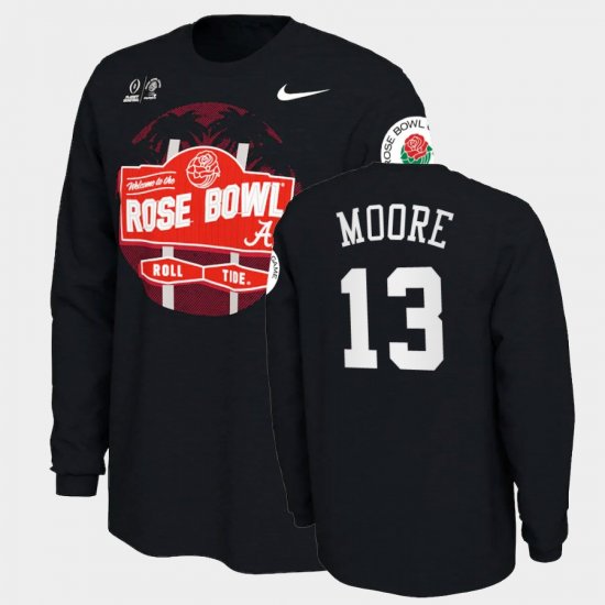 #13 Malachi Moore 2021 Rose Bowl Bama Illustrated Long Sleeve Men Black T-Shirts 436685-129