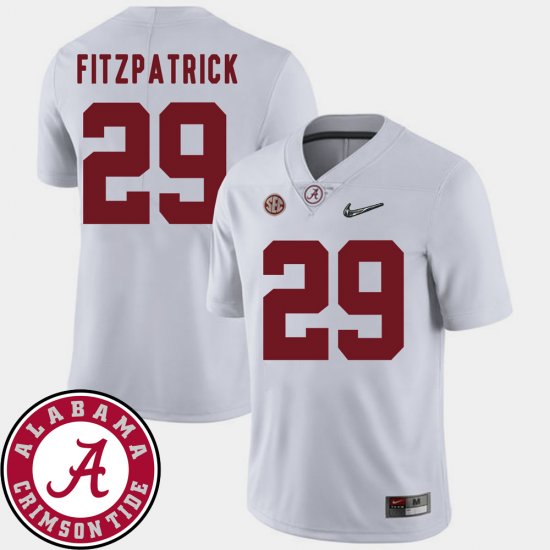 #29 Minkah Fitzpatrick College Football Bama 2018 SEC Patch Mens White Jerseys 422334-590