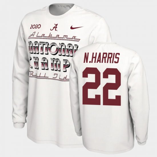 #22 Najee Harris 2020 National Champions Alabama Long Sleeve Mens White T-Shirt 753952-222