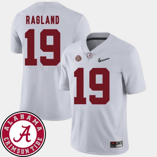 #19 Reggie Ragland College Football Alabama Crimson Tide 2018 SEC Patch Men White Jerseys 715085-858