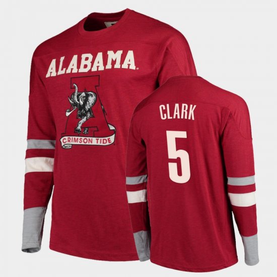 #5 Ronnie Clark Old School Bama Football Long Sleeve Men\'s Crimson T-Shirt 215347-467