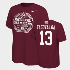 #13 Tua Tagovailoa 2020 National Champions Bama 3X CFP Men's Crimson T-Shirt 729325-746 #13 Tua Tagovailoa 2020 National Champions Bama 3X CFP Men's Crimson T-Shirt 729325-746