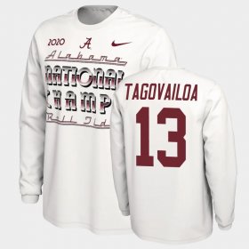 #13 Tua Tagovailoa 2020 National Champions Bama Long Sleeve Men's White T-Shirt 904507-751