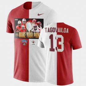#13 Tua Tagovailoa 2021 National Championship Alabama Crimson Tide Make Your Pick Matchup Split Men's Scarlet White T-Shirts 909945-157 #13 Tua Tagovailoa 2021 National Championship Alabama Crimson Tide Make Your Pick Matchup Split Men's Scarlet White T-Shirts 909945-157
