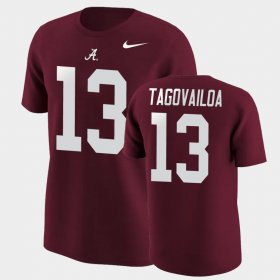 #13 Tua Tagovailoa College Football University of Alabama Name & Number Men's Crimson T-Shirt 608035-697 #13 Tua Tagovailoa College Football University of Alabama Name & Number Men's Crimson T-Shirt 608035-697