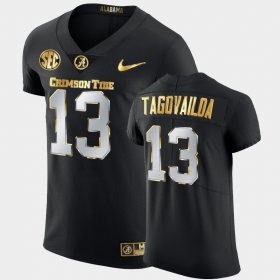 #13 Tua Tagovailoa Golden Edition Alabama 2020-21 Authentic Men's Black Jersey 235737-862 #13 Tua Tagovailoa Golden Edition Alabama 2020-21 Authentic Men's Black Jersey 235737-862