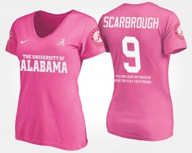 #9 Bo Scarbrough Name and Number Alabama Crimson Tide With Message Womens Pink T-Shirt 399546-690 #9 Bo Scarbrough Name and Number Alabama Crimson Tide With Message Womens Pink T-Shirt 399546-690