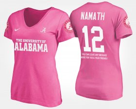 #12 Joe Namath Name and Number Bama With Message Womens Pink T-Shirt 437867-828 #12 Joe Namath Name and Number Bama With Message Womens Pink T-Shirt 437867-828