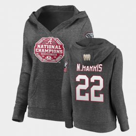#22 Najee Harris 2020 National Champions Alabama Pullover V-Neck Women's Charcoal Hoodies 663066-574 #22 Najee Harris 2020 National Champions Alabama Pullover V-Neck Women's Charcoal Hoodies 663066-574
