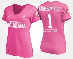 #1 Name and Number Alabama No.1 Short Sleeve With Message Women's Pink T-Shirt 602002-950 #1 Name and Number Alabama No.1 Short Sleeve With Message Women's Pink T-Shirt 602002-950