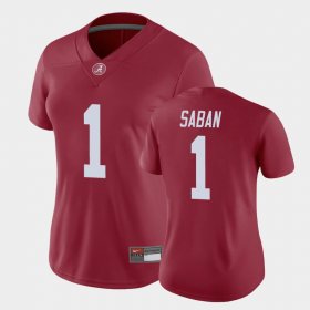 #1 Nick Saban Game Alabama Crimson Tide Women Crimson Jersey 431224-499