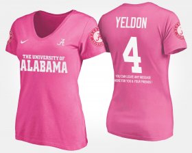 #4 T.J. Yeldon Name and Number Alabama Crimson Tide With Message Women's Pink T-Shirts 267120-345 #4 T.J. Yeldon Name and Number Alabama Crimson Tide With Message Women's Pink T-Shirts 267120-345