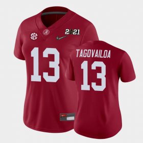 #13 Tua Tagovailoa 2021 National Championship Bama College Football Women's Crimson Jersey 121290-158