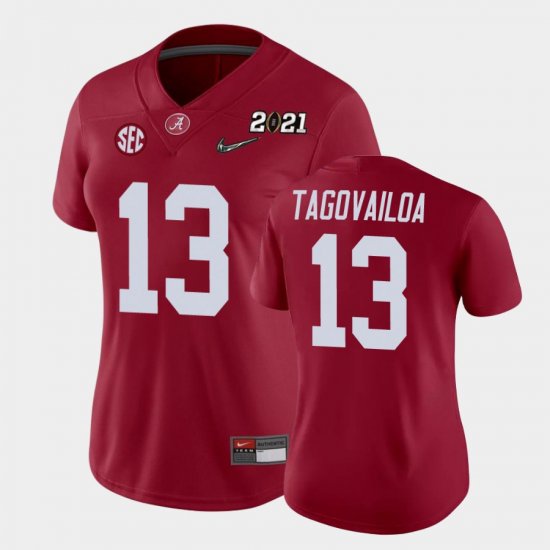 #13 Tua Tagovailoa 2021 National Championship Bama College Football Women\'s Crimson Jersey 121290-158