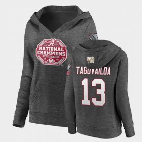 #13 Tua Tagovailoa 2020 National Champions University of Alabama Pullover V-Neck Womens Charcoal Hoodies 733105-959 #13 Tua Tagovailoa 2020 National Champions University of Alabama Pullover V-Neck Womens Charcoal Hoodies 733105-959