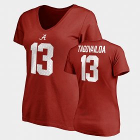 #13 Tua Tagovailoa College Legends University of Alabama Name & Number V-Neck Women Crimson T-Shirt 264621-208 #13 Tua Tagovailoa College Legends University of Alabama Name & Number V-Neck Women Crimson T-Shirt 264621-208